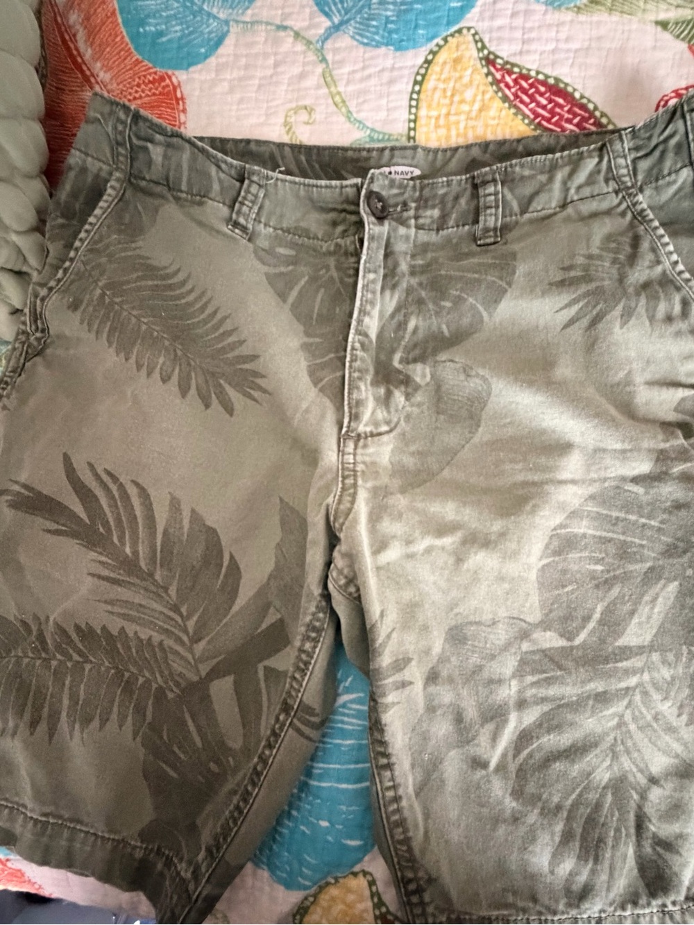 Old Navy Olive Green Casual Shorts with Tropical Accent
